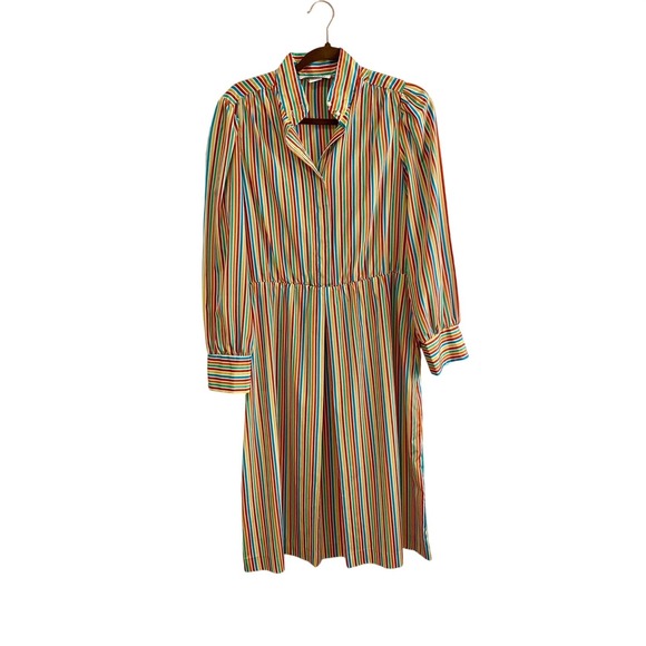 Malouf of Dallas Dresses & Skirts - Vintage Malouf of‎ Dallas Rainbow Stripe Shirt Dress Womens 12 70s 80s Retro Mod